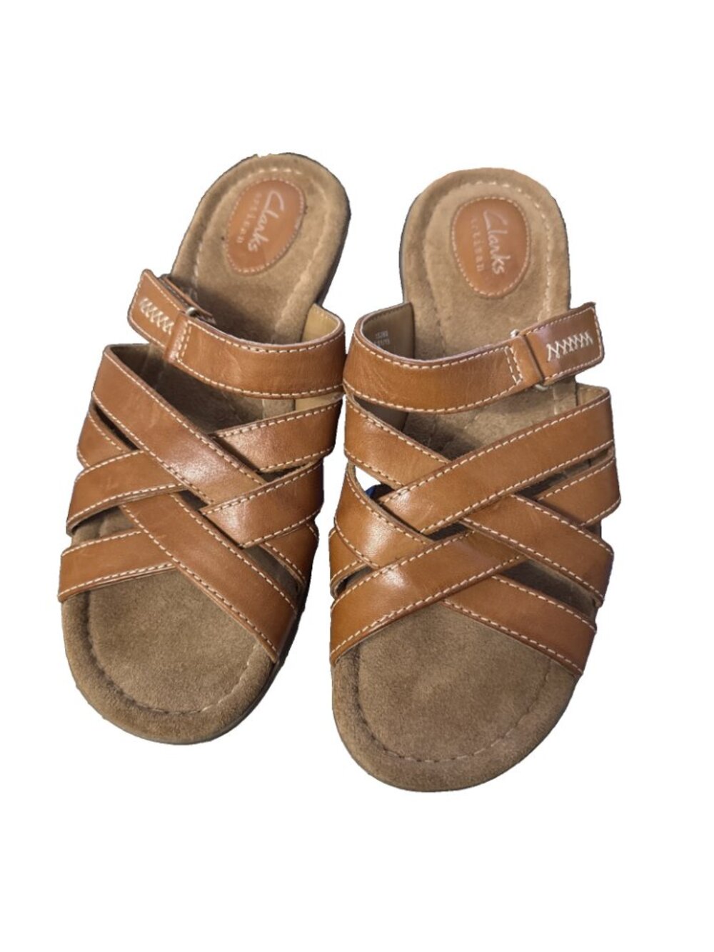 Clarks Artisan Leather Slide Sandal Size 9 M Brown Hook and Loop Strap - Picture 6 of 6